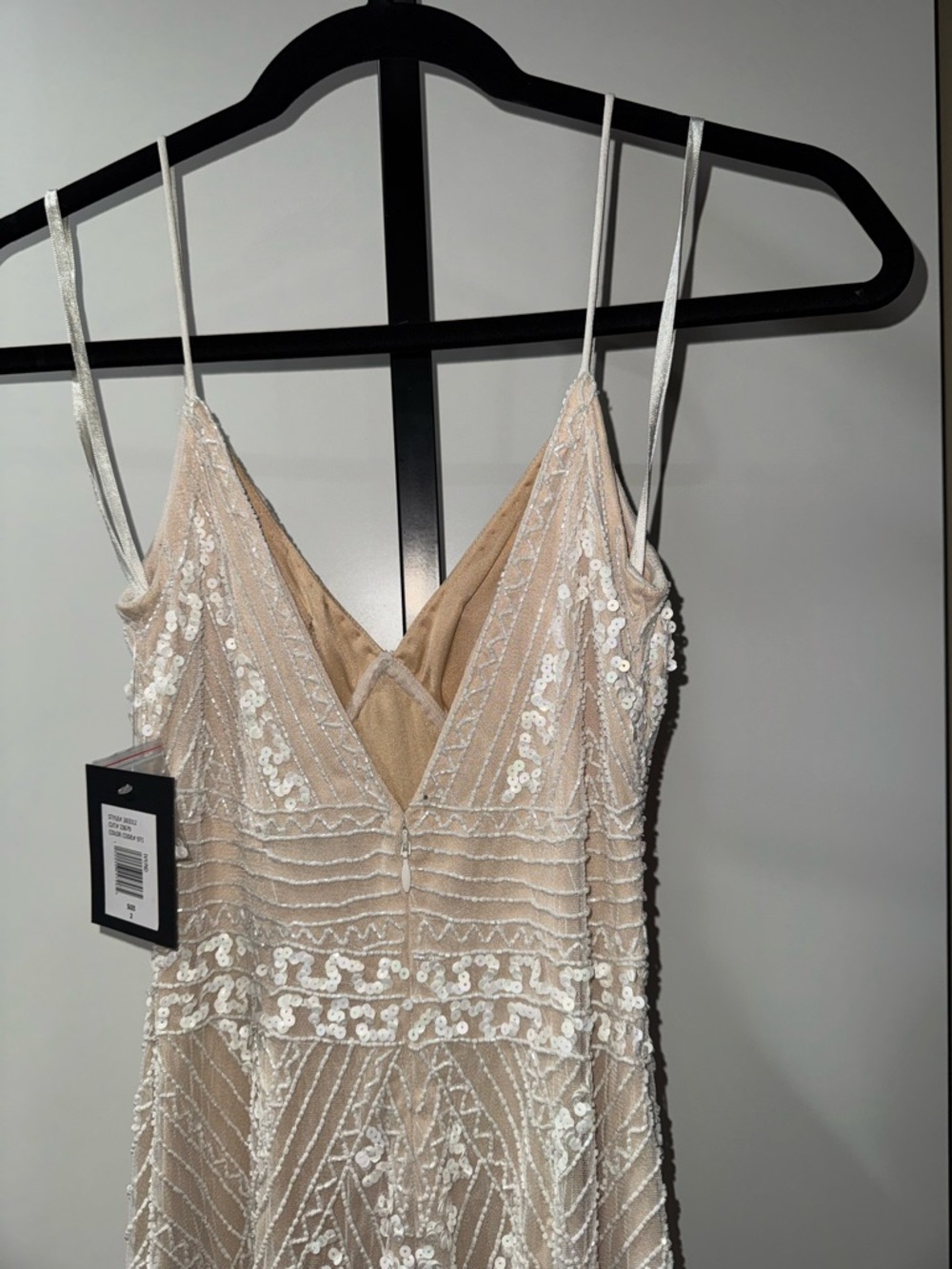 MARINA Beaded Nude Maxi Dress with Spaghetti Straps - Picture 5 of 5